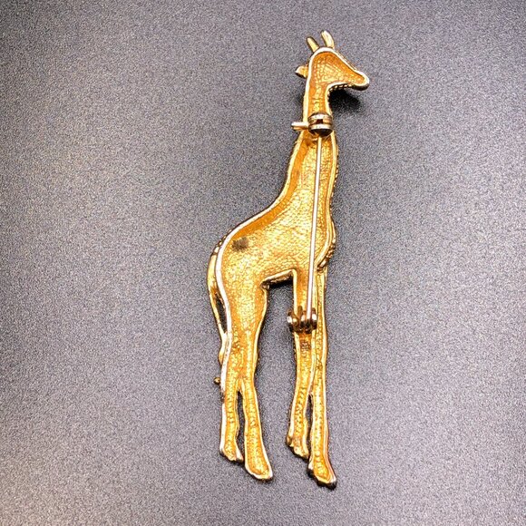 VIntage Giraffe Gold Tone Metal Rhinestone Brooch Pin - Picture 2 of 6